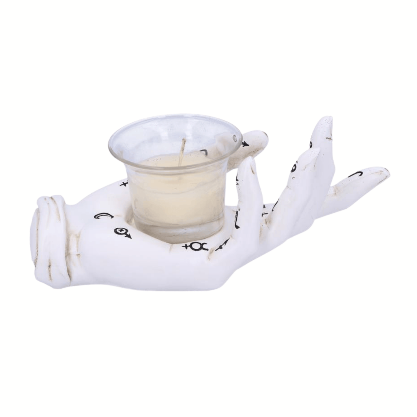 White ceramic candle holder shaped like a branch with a small candle inside on a white background