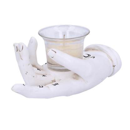 White ceramic hand holding a candle on a transparent background