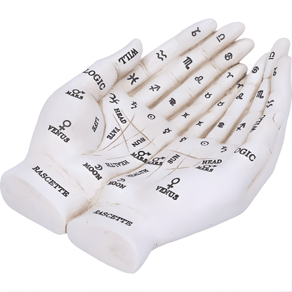 White gloves with astrological symbols and names on a white background