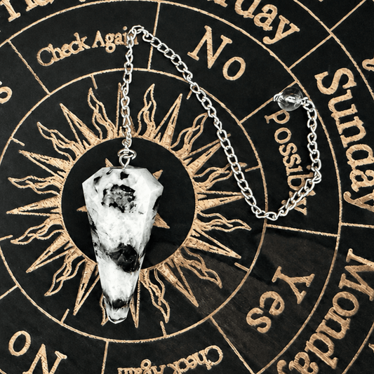 RAINBOW MOONSTONE MAGIC PENDULUM - 6-Sided Crystal Point