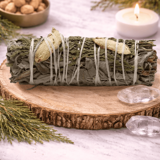 WHITE SAGE, GINGER & CEDAR SMUDGE STICK – 10cm