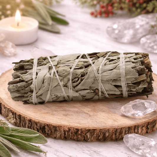 WHITE SAGE & PIRUL FOLIAGE SMUDGE STICK  10cm