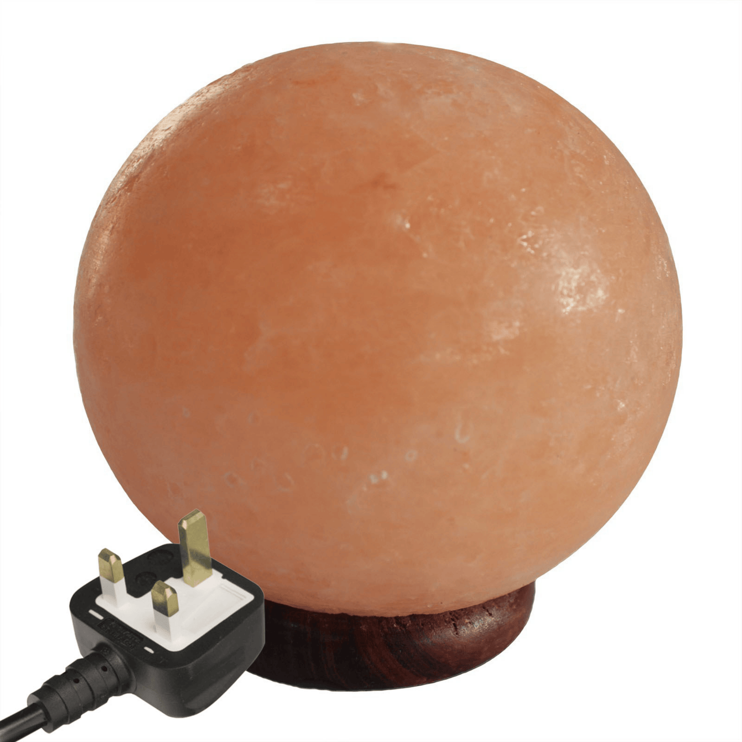 SALT LAMP BALL ON LARGE WOODEN BASE – Approx. 4kg (UK Plug)