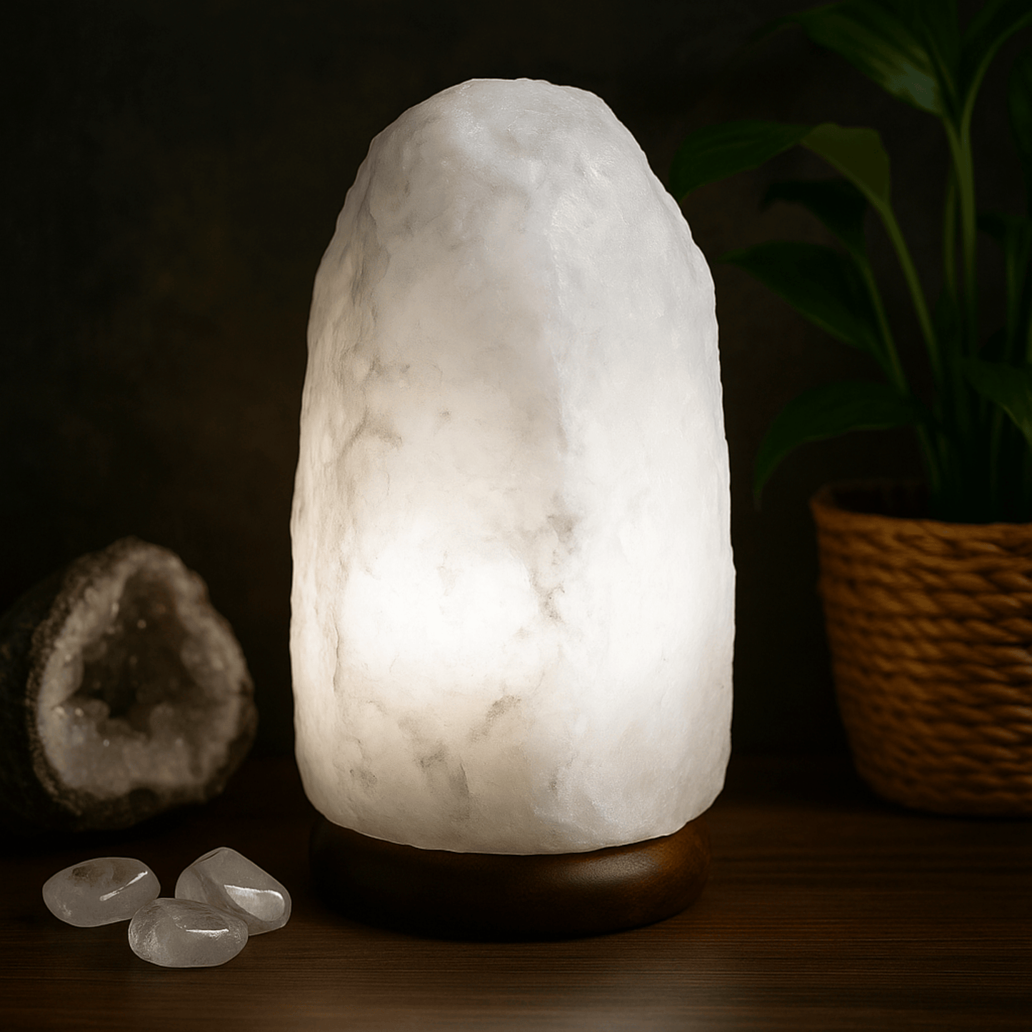 CRYSTAL ROCK HIMALAYAN SALT LAMP ON WOODEN BASE 8-10kg - UK Plug