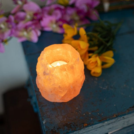 HIMALAYAN SALT TEA LIGHT HOLDER - NATURAL ORANGE GLOW 400–700g - Spirit And Shadow