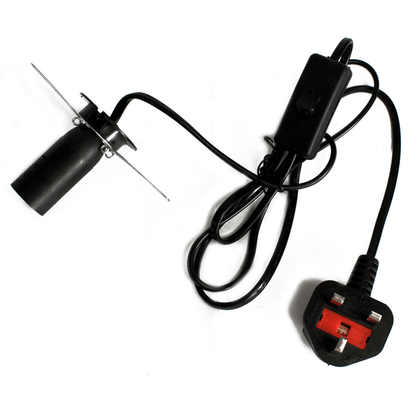 Black electrical plug with cable on a white background