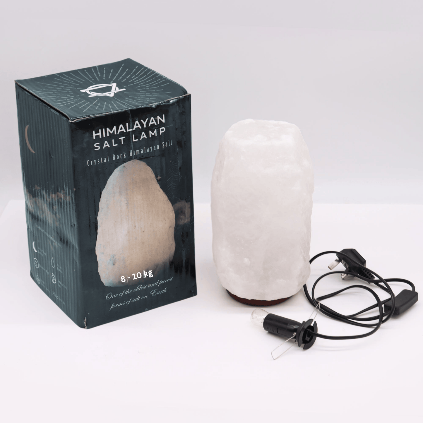 CRYSTAL ROCK HIMALAYAN SALT LAMP ON WOODEN BASE 8-10kg - UK Plug