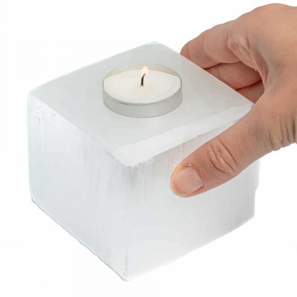 SELENITE CUBE TEA-LIGHT HOLDER 8x8 cm - Spirit And Shadow