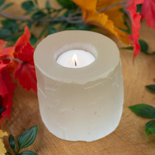 SELENITE GEMSTONE CYLINDER TEA-LIGHT HOLDER 900g 8 x 8 cm - Spirit And Shadow