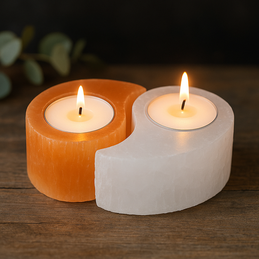 SELENITE TEALIGHT CANDLE HOLDER MOON/YIN SHAPE 10×8×4cm