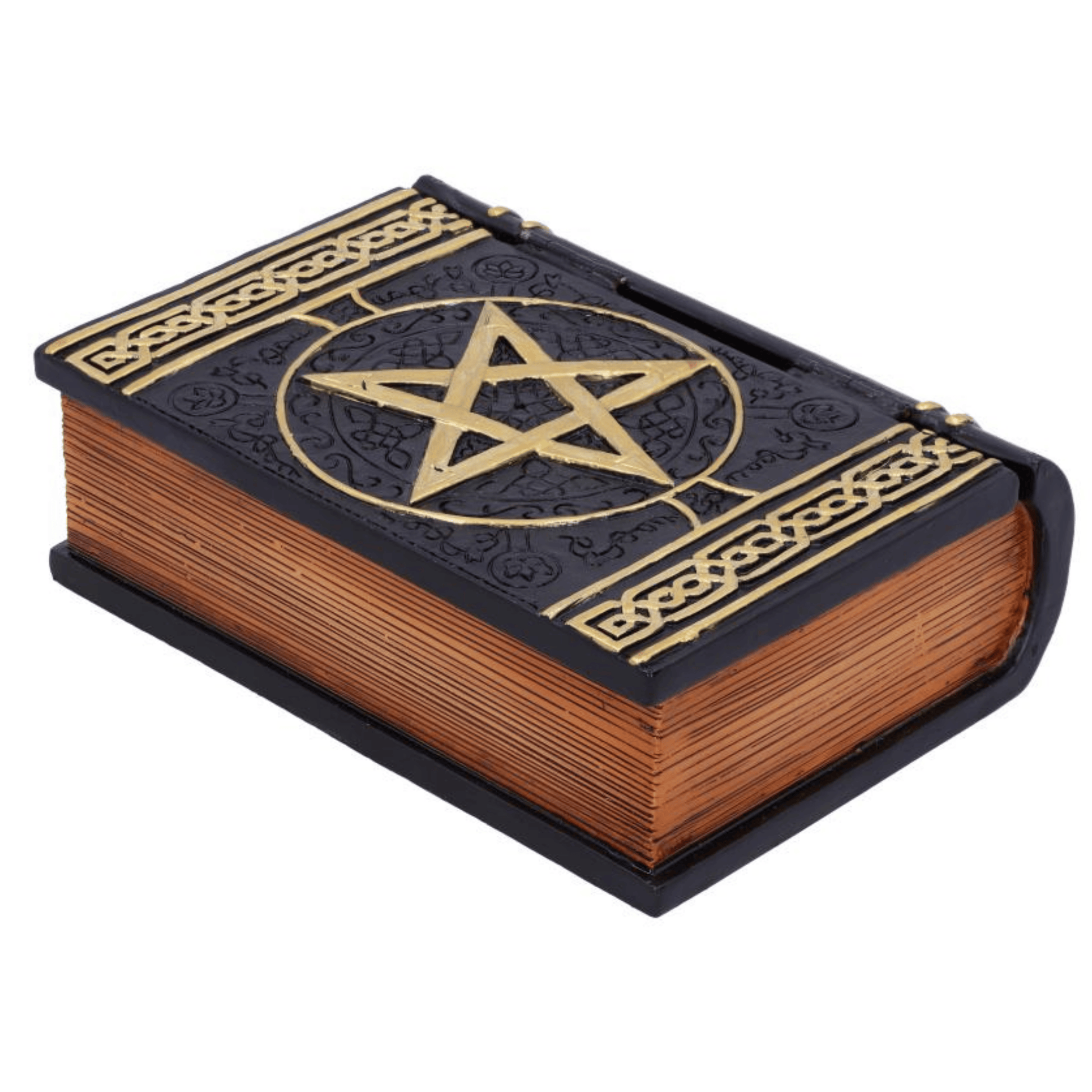Decorative book with a pentagram design on a white background