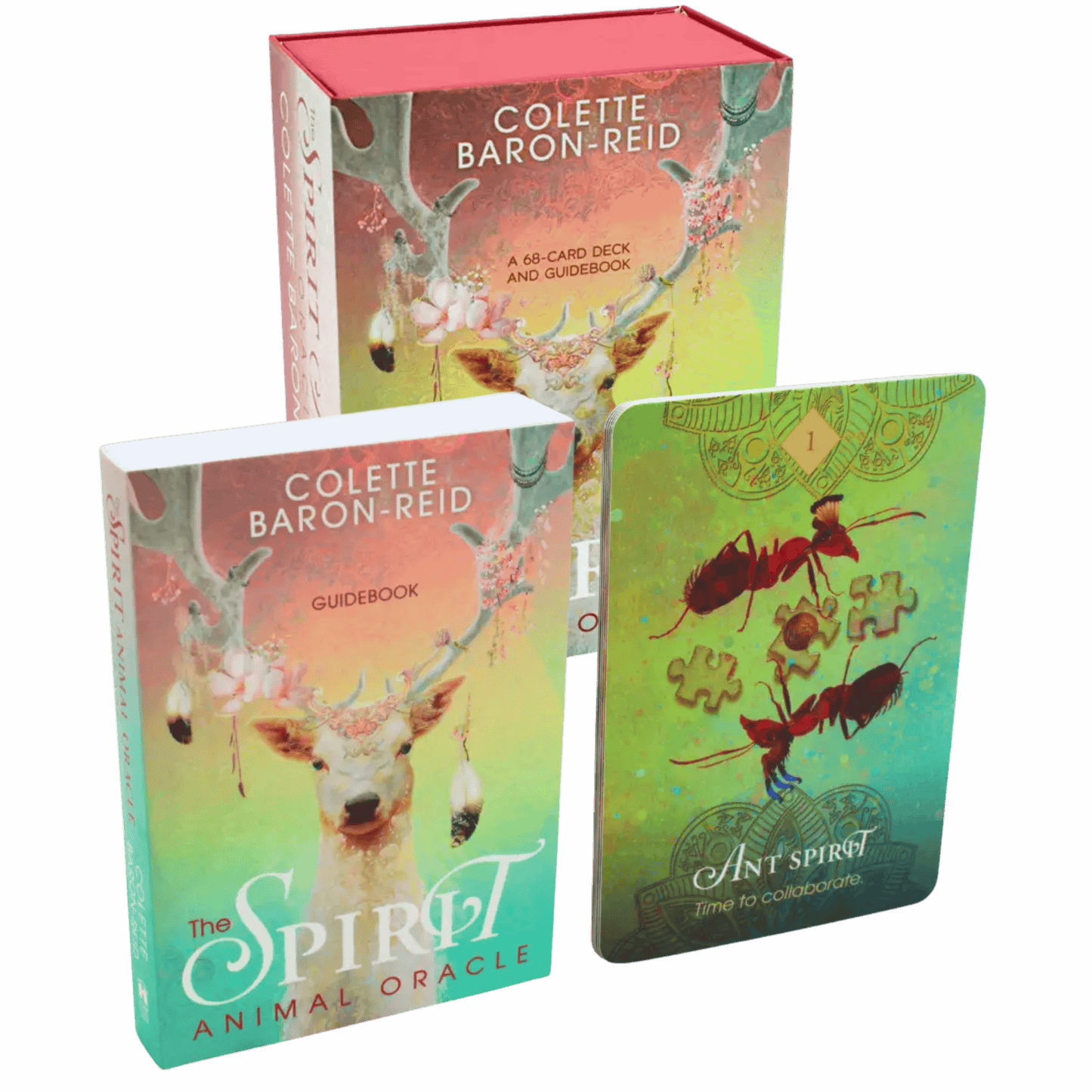 Colette Baron-Reid's 'The Spirit Animal Oracle' set with guidebook and cards on a gray background