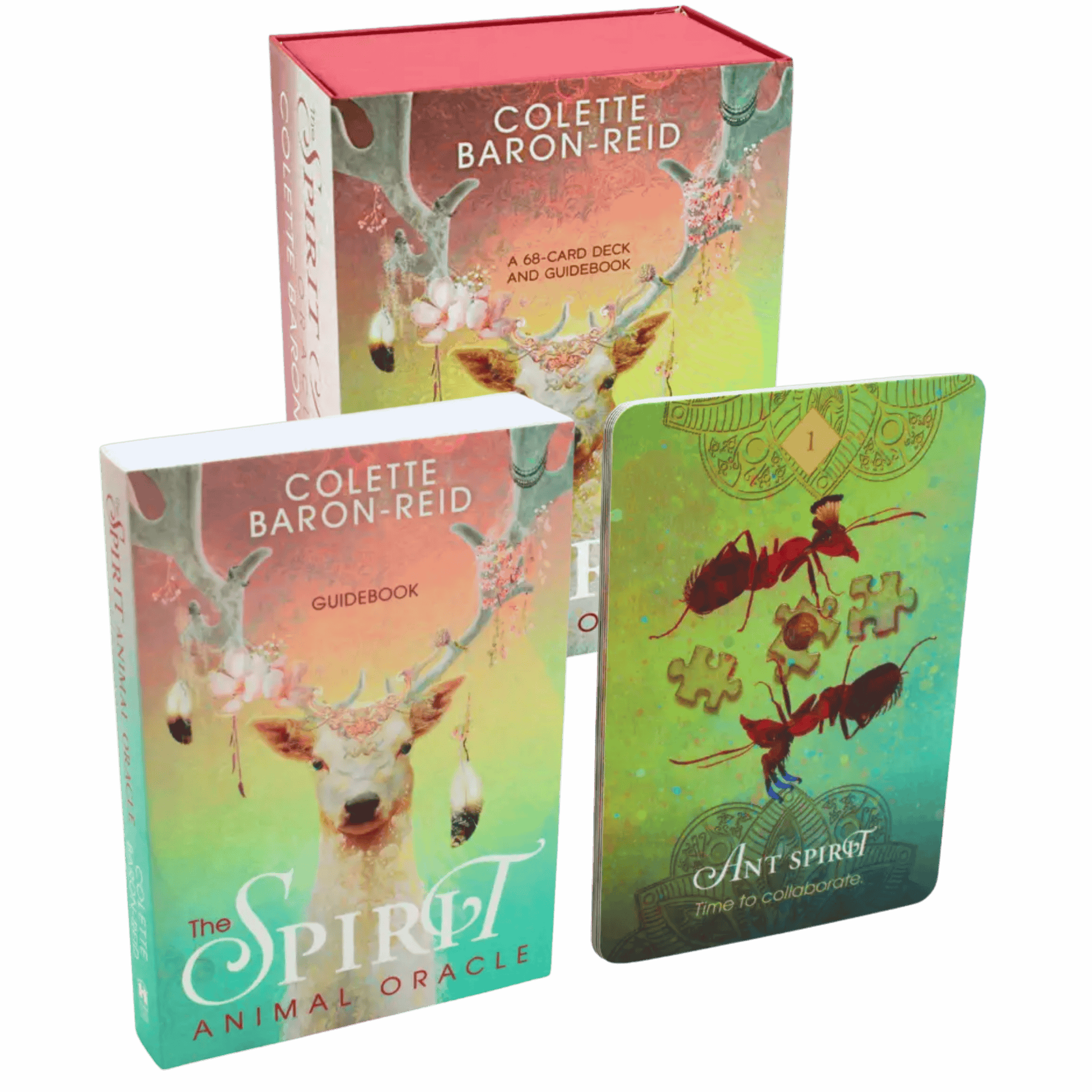 Colette Baron-Reid's 'The Spirit Animal Oracle' set with guidebook and cards on a gray background