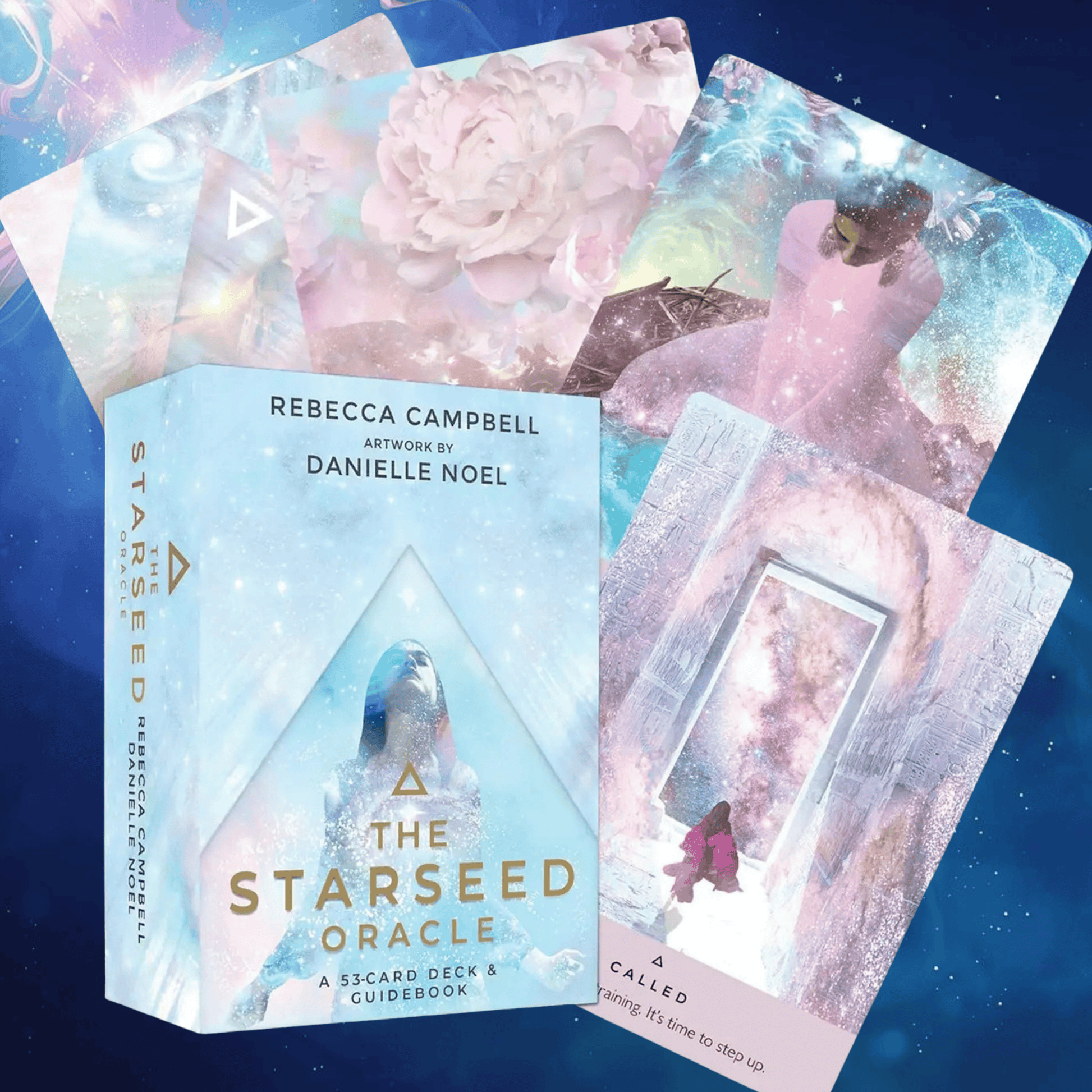 Starseed Oracle card set with packaging on a starry background