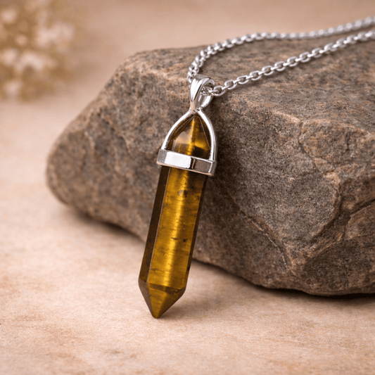 Collier pendentif double pointe œil de tigre – Protection et confiance