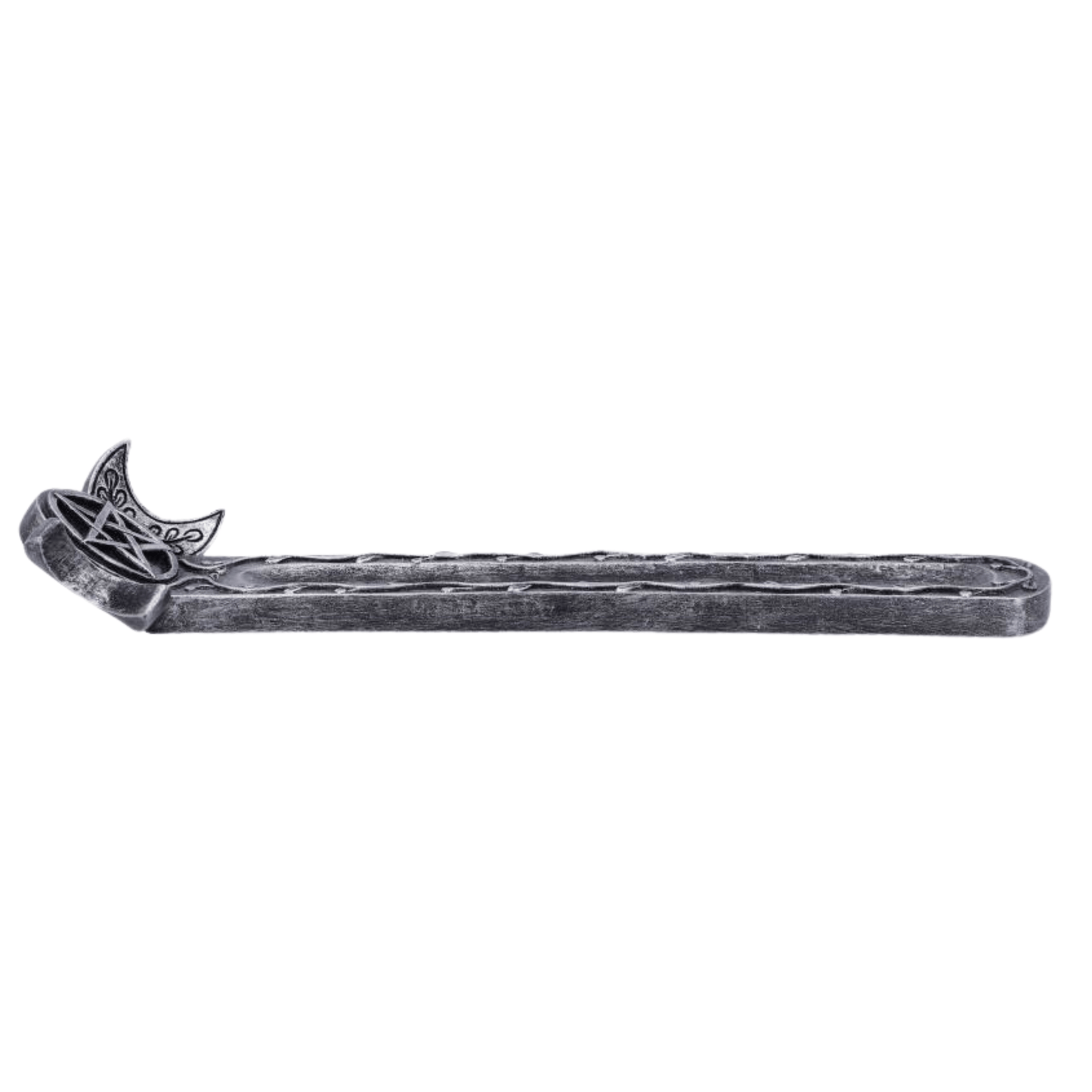 Silver painted incense holder with a Pentacle design on a white background