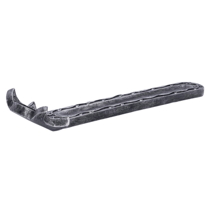 Silver painted incense holder with a Pentacle design on a white background