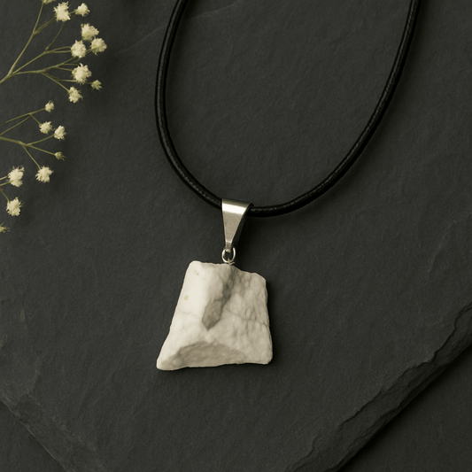 WHITE HOWLITE  ROUGH PENDANT NECKLACE CORD – Calming & Balancing Crystal