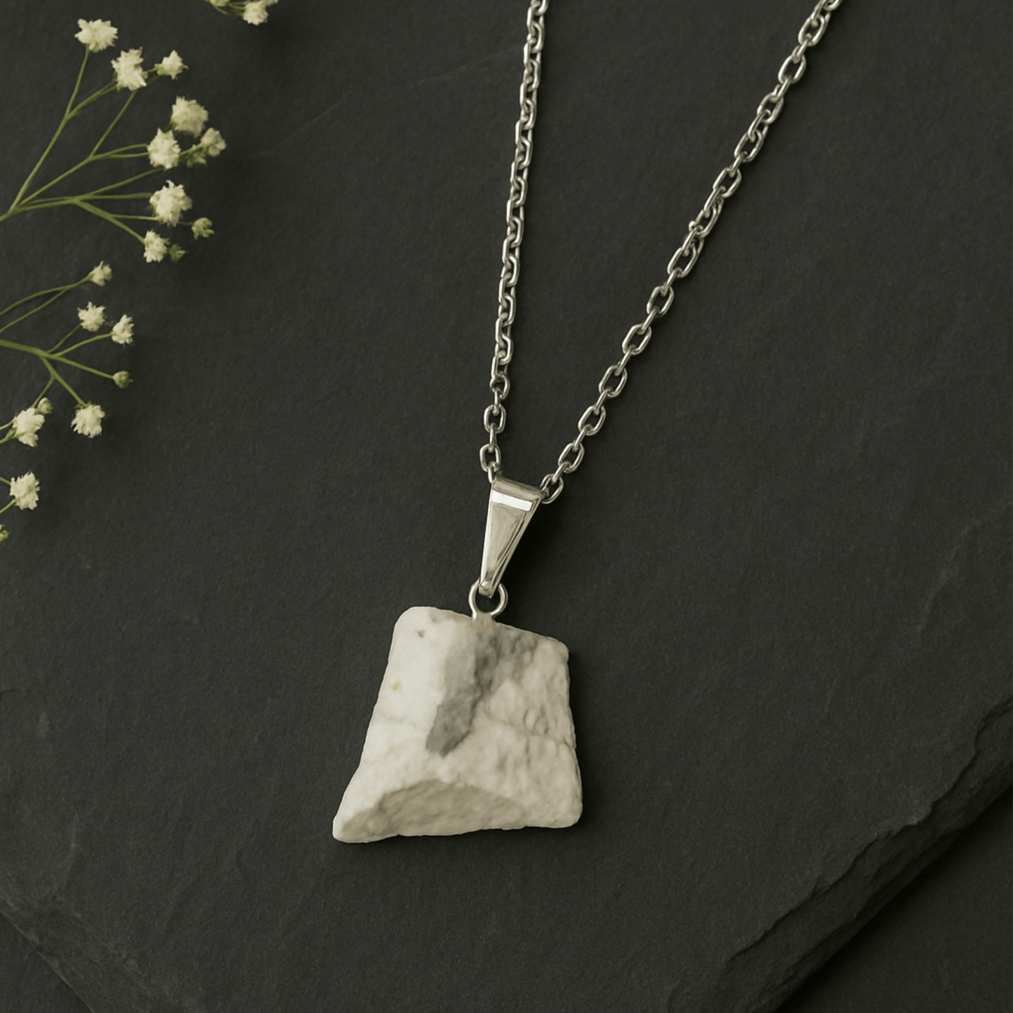 WHITE HOWLITE  ROUGH PENDANT NECKLACE CORD – Calming & Balancing Crystal