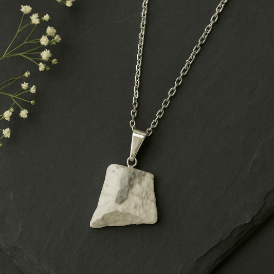 WHITE HOWLITE  ROUGH PENDANT NECKLACE CORD – Calming & Balancing Crystal