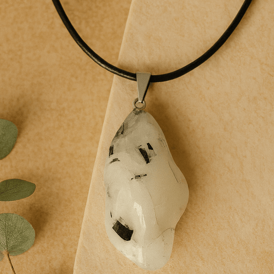 WHITE MOONSTONE TUMBLED CRYSTAL PENDANT NECKLACE ON 18" CORD