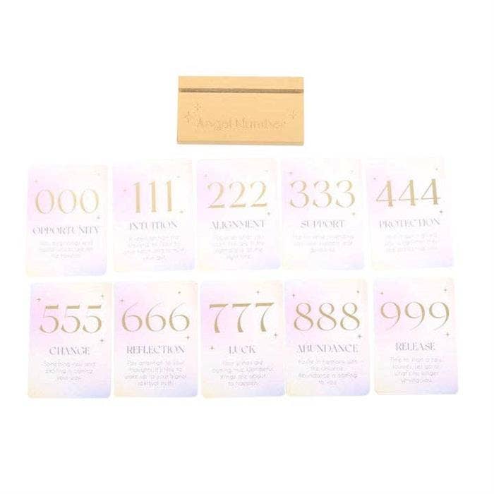 Set of cards with numbers 000 to 999 and their meanings on a white background.
