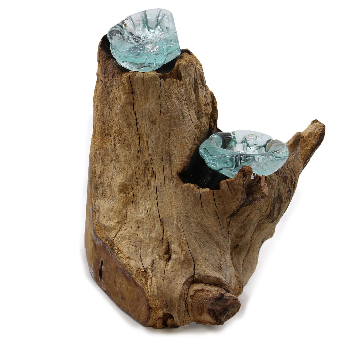 MOLTEN GLASS DOUBLE CANDLE HOLDER ON GAMAL WOOD